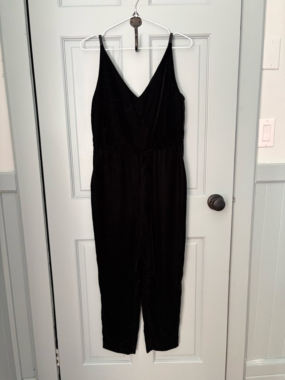Classic Black Velvet V-Neck Jumpsuit -